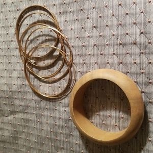 3/$15 or 5/$25 Bundle of Bangle Bracelets Golden & Wooden Bangle